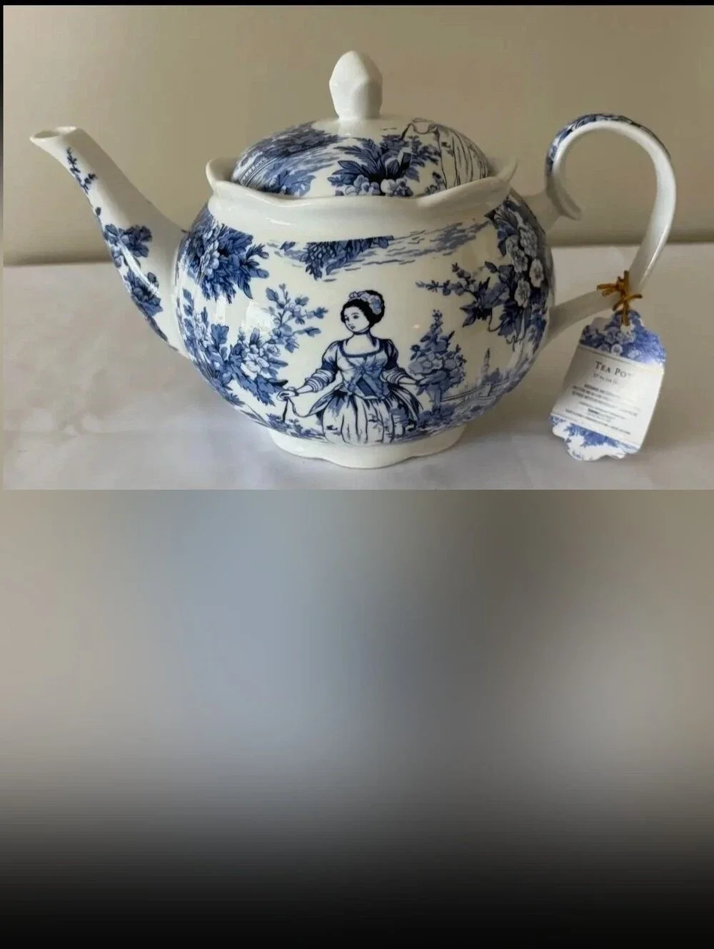 Kent Pottery Blue Victorian Lady Floral Porcelain Teapot Decorative Shabby Chic